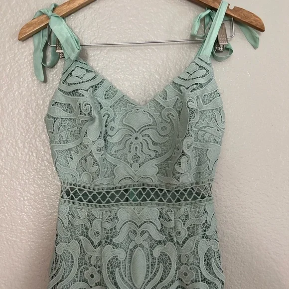 knee length dresses for ladies Won Your Heart Sage Green Lace Tie-Strap High-Low Midi Dress – Elephant  Clouds Apparel main image 1